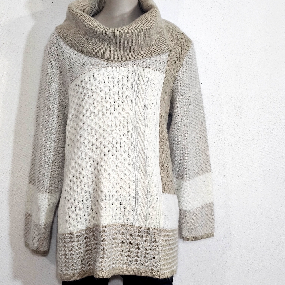 Calvin Klein Beige and Cream Cowl Neck Sweater - Picture 3 of 12